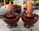 Two 5 quot Vintage Brown Glazed Porcelain Insulators Marked Locke 9995 USA With Candles
