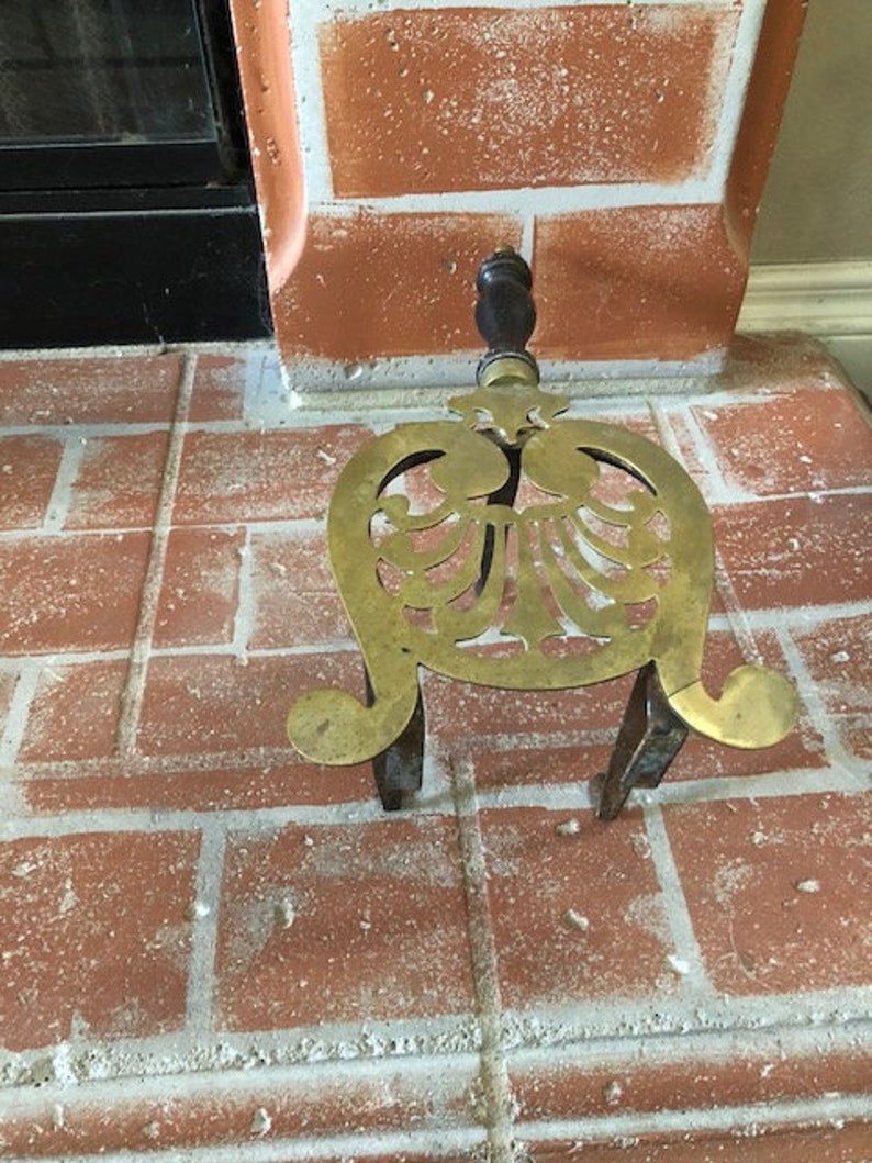 Antique Brass Fireplace Trivet With Wooden Handle American Etsy