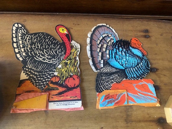 Two Turkey Gobbler Centerpieces Vintage Paper Thanksgiving Etsy
