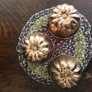 Three Vintage Copper Molds, 3&quot; Diameter by 2&quot; Tall, Tin Lined