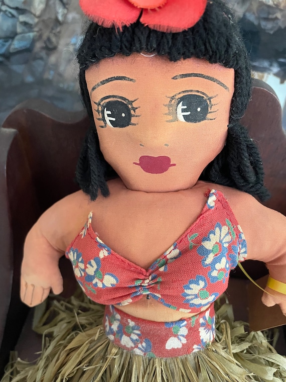 Vintage Hawaiiana Hula Girl Doll, Cloth Doll With Painted Face and