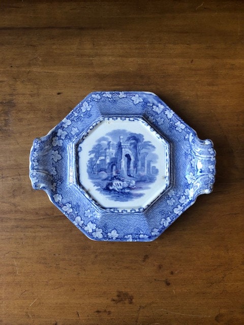 Transferware Trivet or Sauce Boat Tray. Priory Pattern, John
