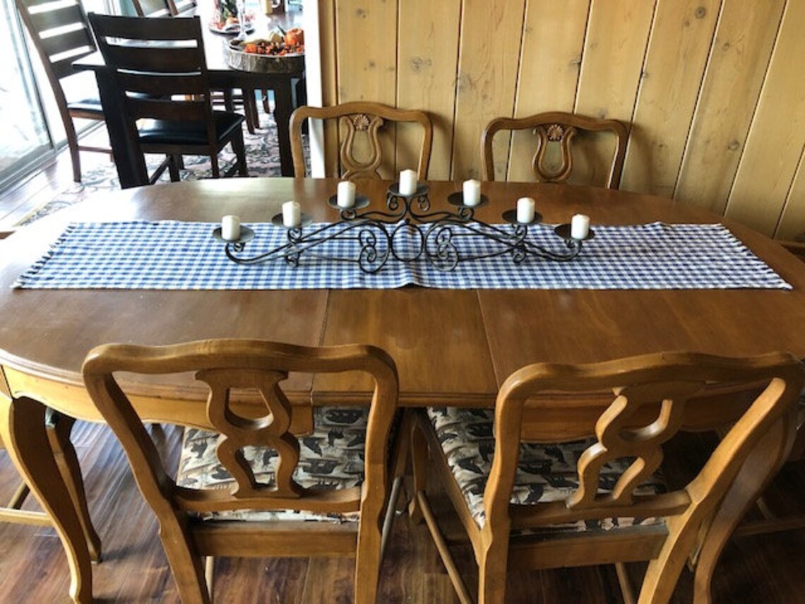 Vintage Blue and White Check Table Runner 39 Long X Etsy