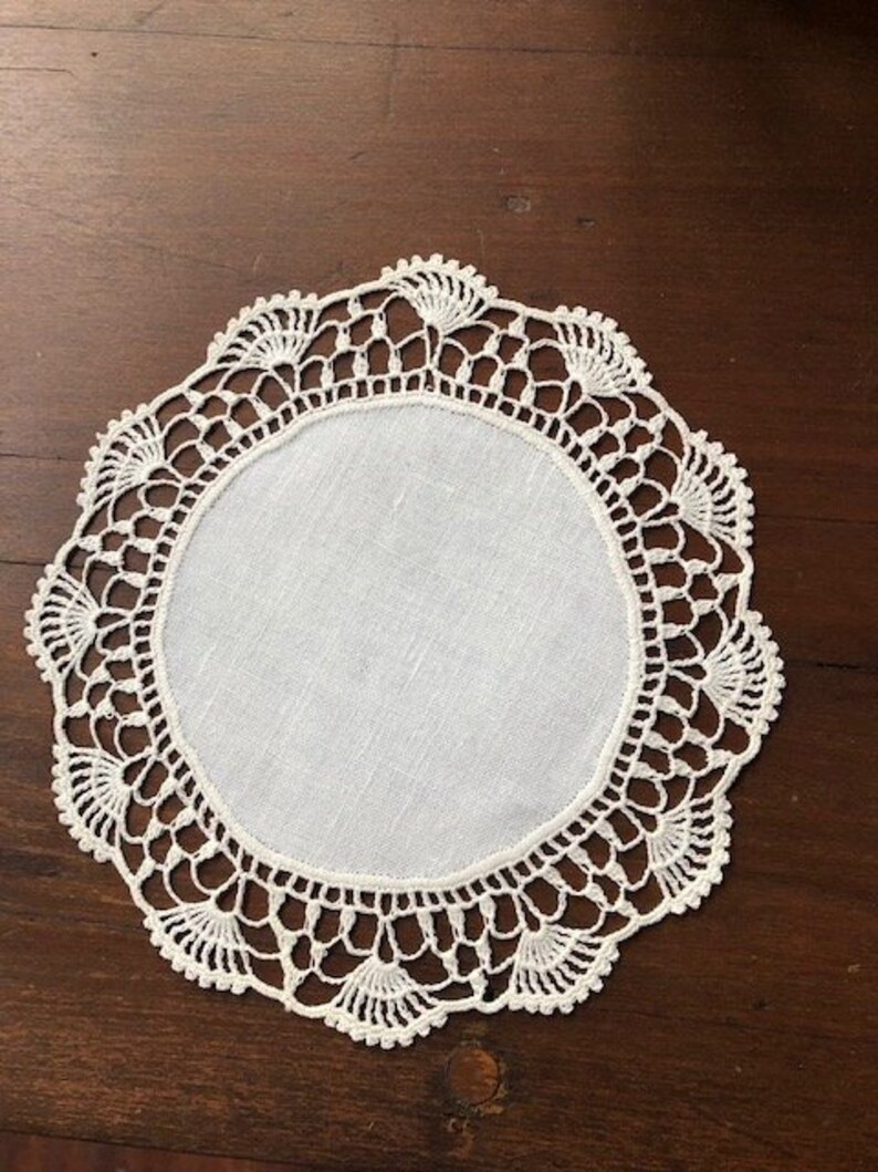 Two Vintage Linen And Woven Lace Shabby Chic Doilies 7 Etsy