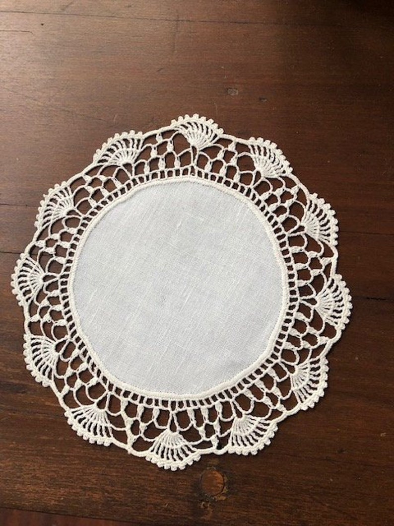 Two Vintage Linen And Woven Lace Shabby Chic Doilies 7 Etsy