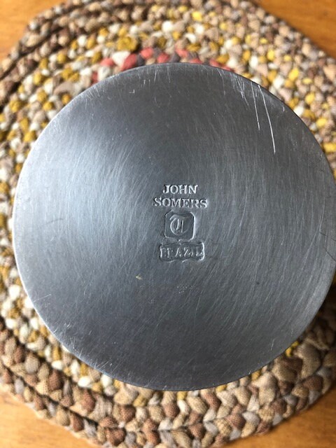 Vintage Pewter Mustard Pot and Spoon, John Somers, Brazil, Marked