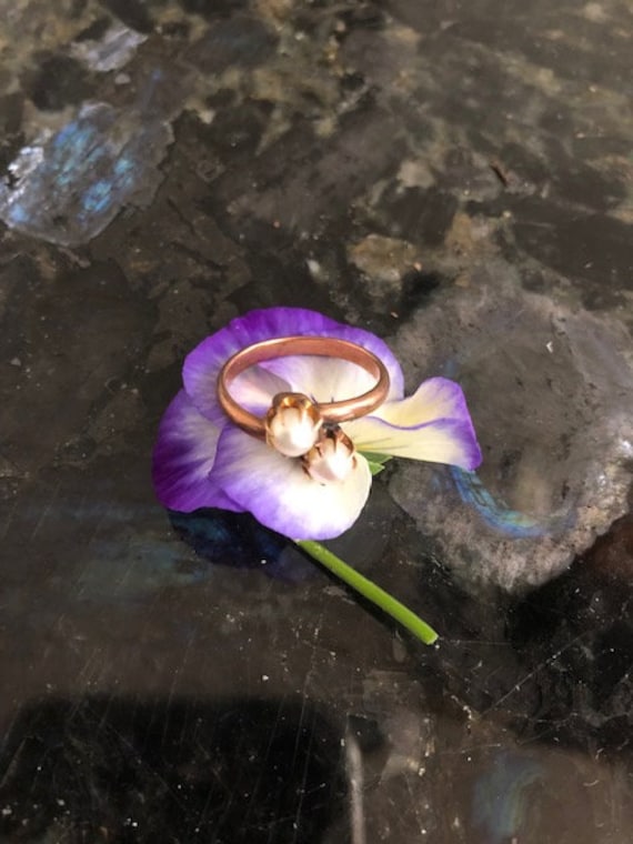 Antique Rose Gold and Pearl Ring, Size 6, Toi et M