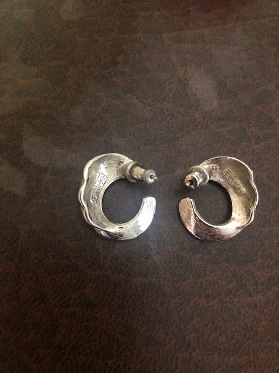 Vintage Monet Silver Tone Earrings, Post Back, Ma… - image 4