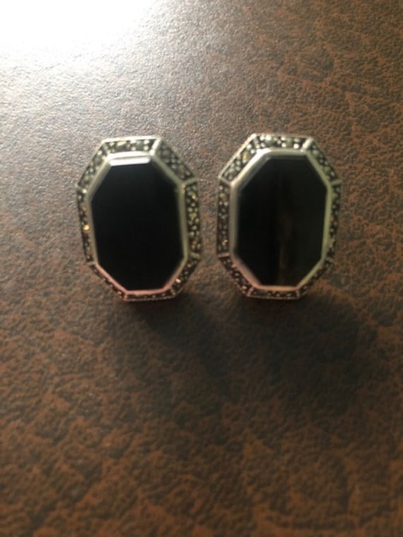 Vintage Marcasite and Sterling Silver Post Earrin… - image 1