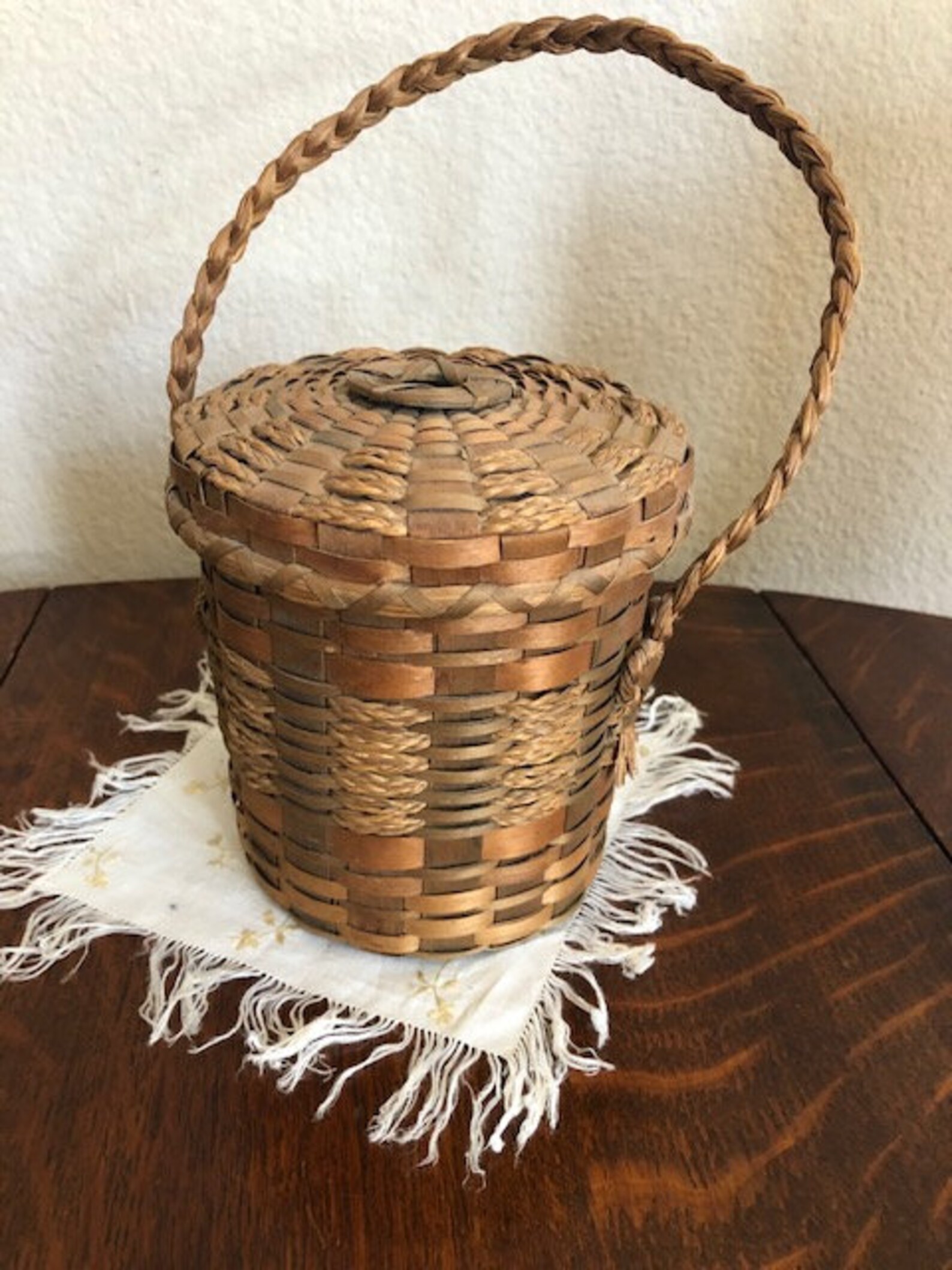 Vintage Native American Sweetgrass Basket Splint Ash Woven Etsy