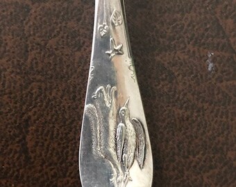 Antique Silver Nut Pick with Squirrel and Bird, Possible Hunting Scene Marked Pat. Jan 18 75