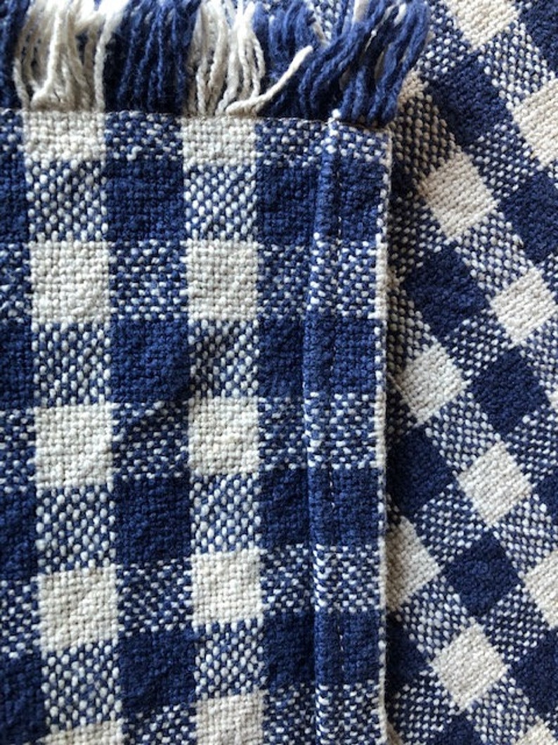 Vintage Blue and White Check Table Runner 39 Long X Etsy