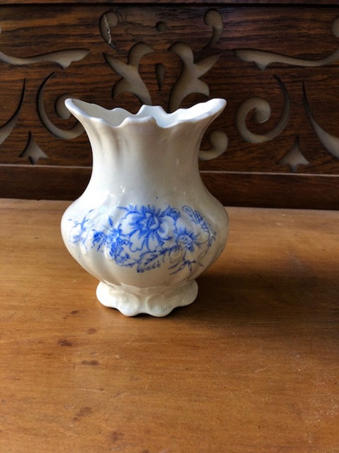 Vintage Toothbrush Holder Vase Blue and White Floral Etsy