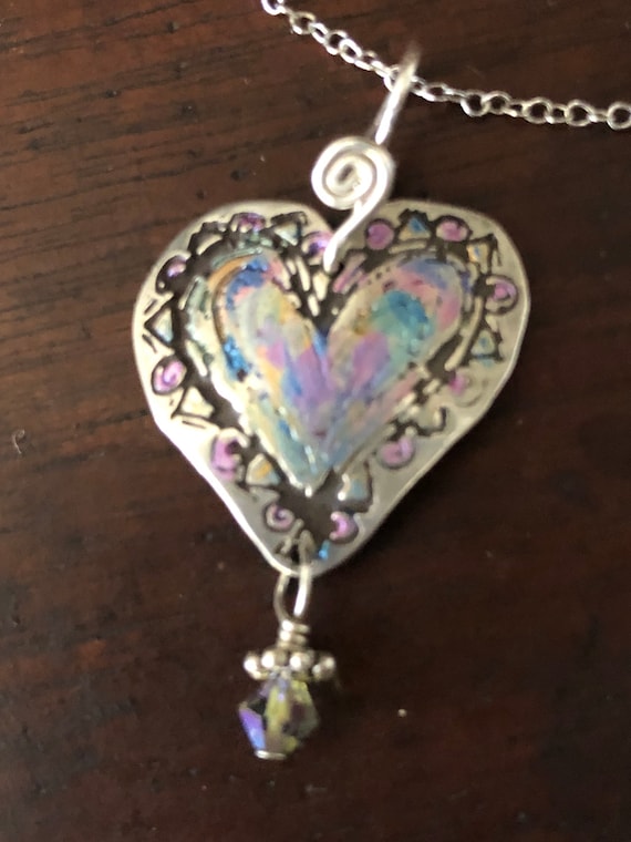 Hand Made Vintage Sterling Silver Heart Necklace w