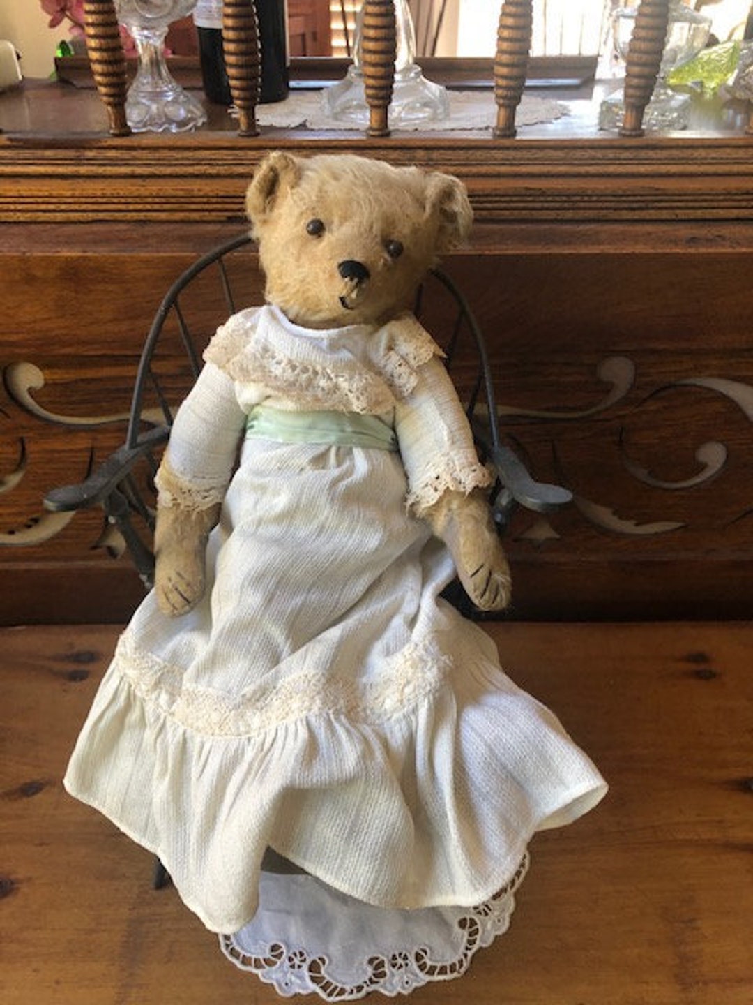 Antique Straw Stuffed Mohair Teddy Bear, Circa 1910 With Antique Straw Stuffed Mohair Teddy Bear, Circa 1910 With
