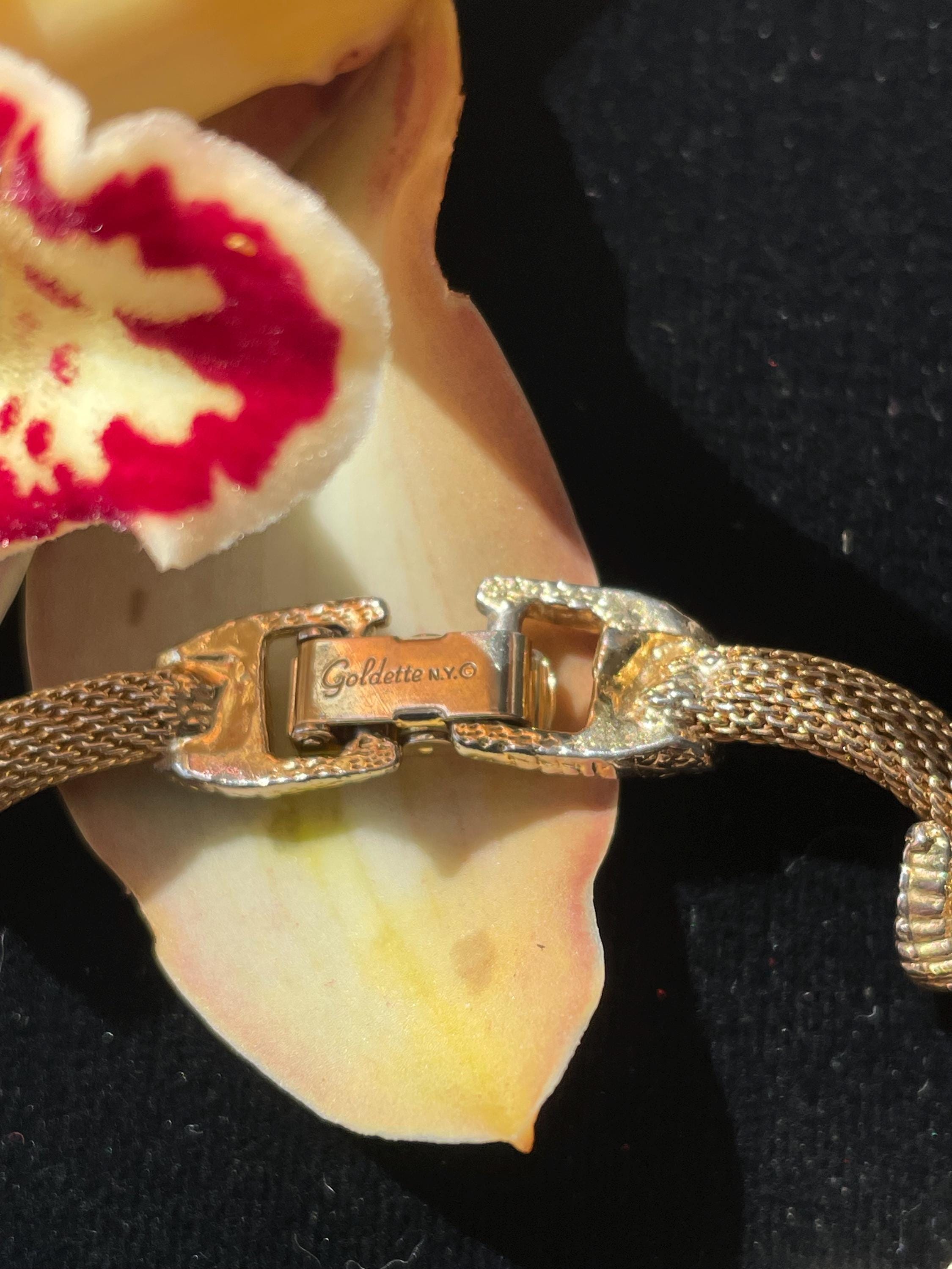 アクセサリー hc USA vintage goldette bracelet VTG Goldette Link Bracelet Gold Tone Faux Pearl 7” Estate