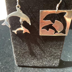 Vintage Sterling Silver Dolphin Earrings, Handmade Earrings