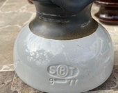 Vintage SBT Ohio Brass Company 4.75 quot Grey and Black Porcelain Insulator, Marked SBT 9-77