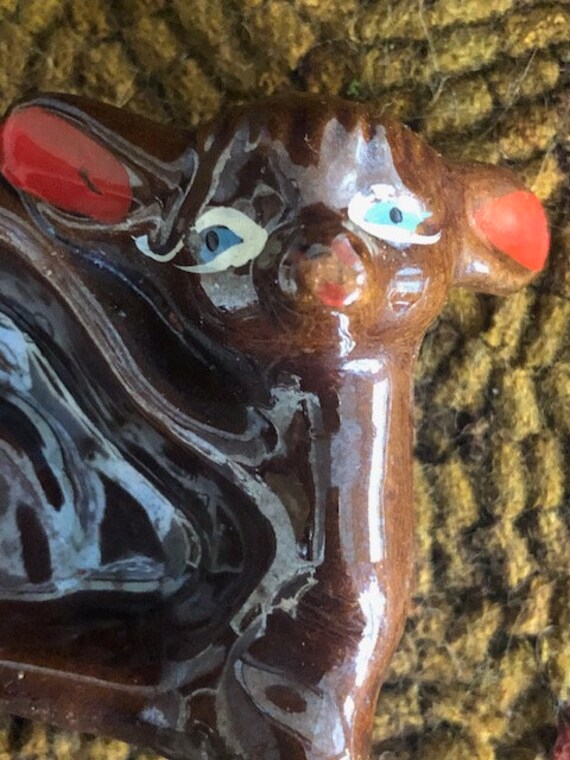 Vintage 1950s Brown Lusterware Deer Clay Figural Ashtray, Made in