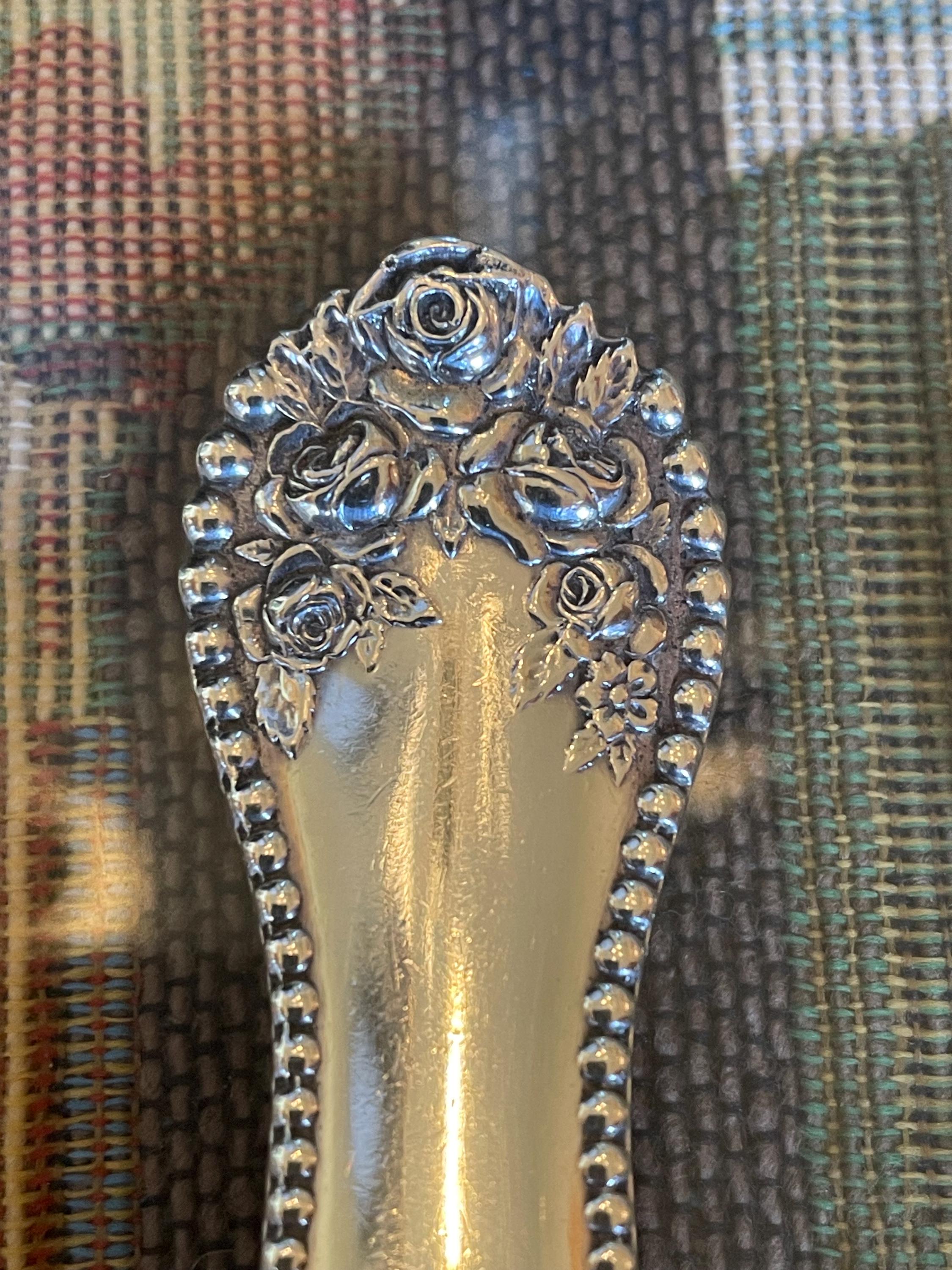 Antique Lancaster Rose Pattern Sterling Silver Serving Spoons and