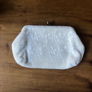 Vintage Beaded White Clutch Purse With Thousands of Round and Straight Beads