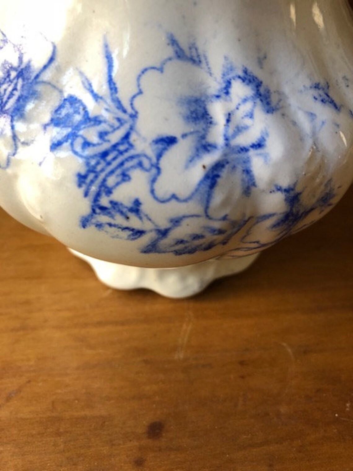 Vintage Toothbrush Holder Vase Blue and White Floral Etsy