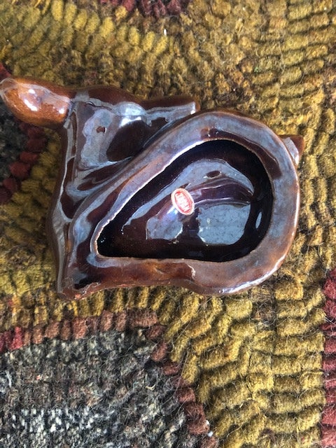 Vintage 1950s Brown Lusterware Deer Clay Figural Ashtray, Made in
