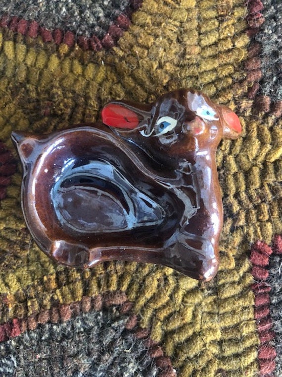 小物 kiryuyrik Opal 17Stoal Vintage 1950s Brown Lusterware Deer Clay Figural Ashtray, Made in