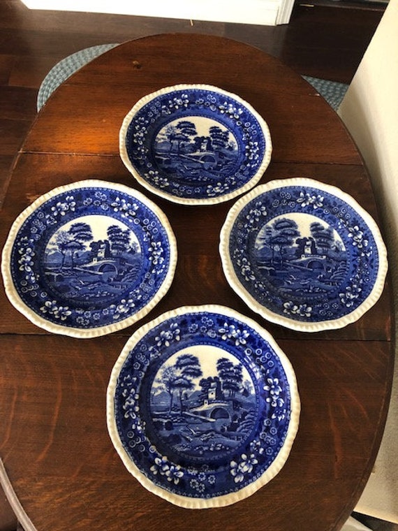 4 Antique Copeland England Spode's Tower Plates With Gadroon Rim