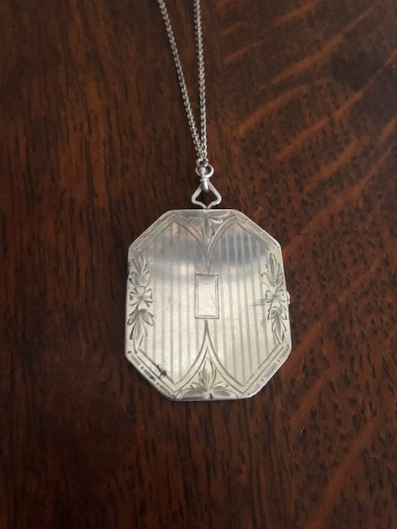 Sterling Silver Art Deco Locket on Silver Chain With Pink and