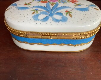 Vintage Limoges France Box With Hand-painted Basket of Flowers