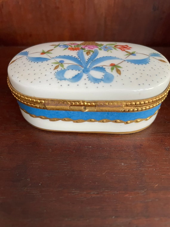 Vintage Limoges France Box With Hand-painted Basket of Flowers
