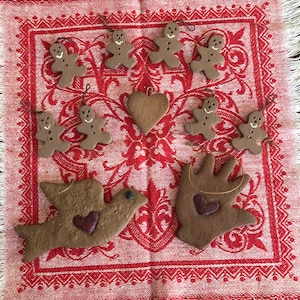 Vintage Miniature Gingerbread Style Ornaments, Folk Art Decorations