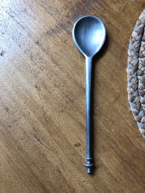 Vintage Pewter Mustard Pot and Spoon, John Somers, Brazil, Marked