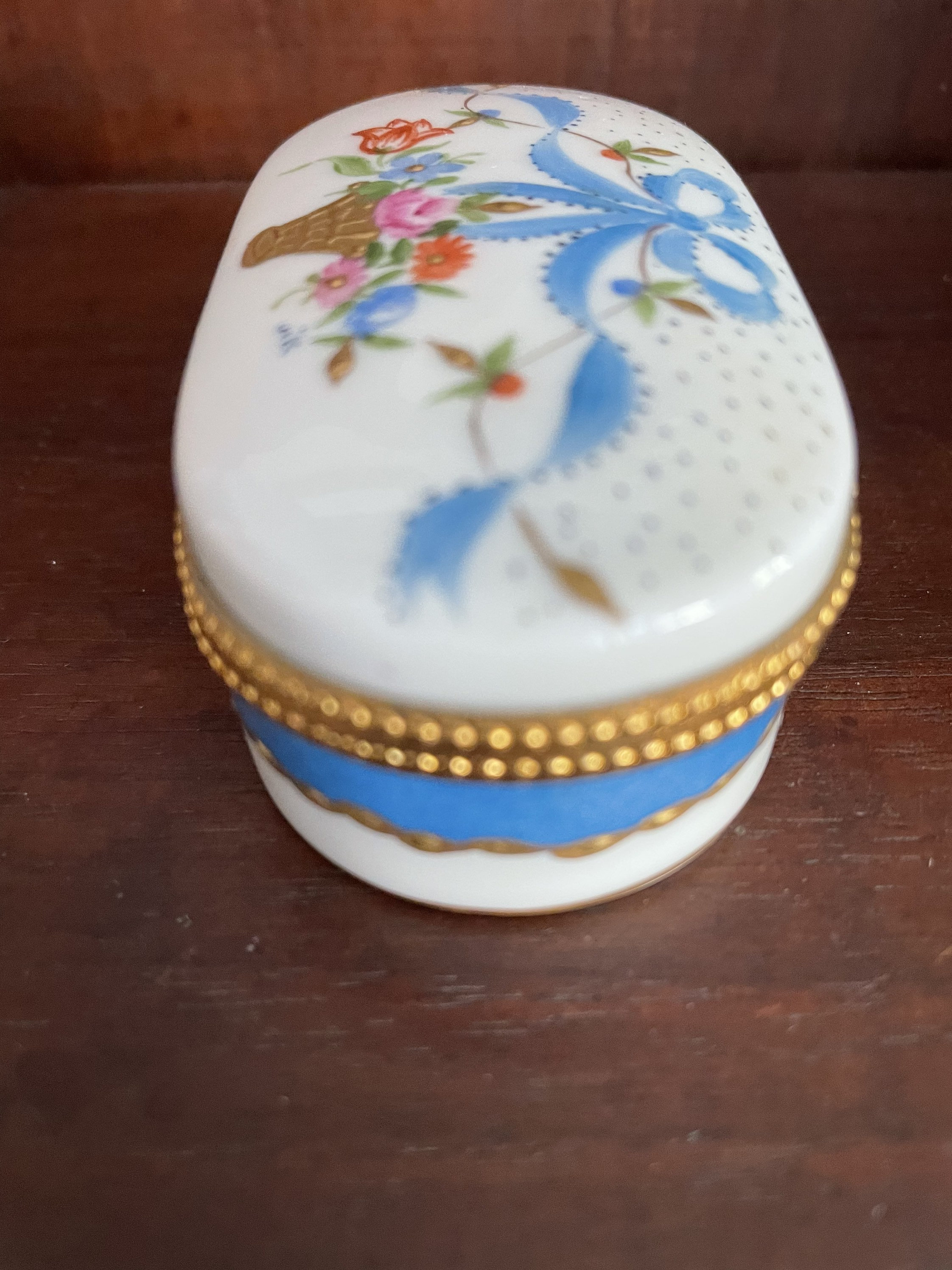 Vintage Limoges France Box With Hand-painted Basket of Flowers