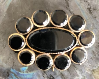Vintage Black Brooch, Pin with Goldtone Setting