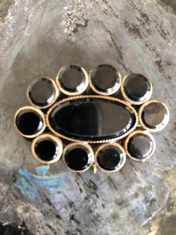 Vintage Black Brooch, Pin with Goldtone Setting