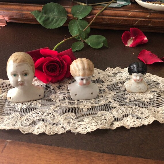 Three  Vintage Victorian Bisque/Porcelain Doll Heads