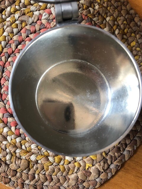 Vintage Pewter Mustard Pot and Spoon, John Somers, Brazil, Marked