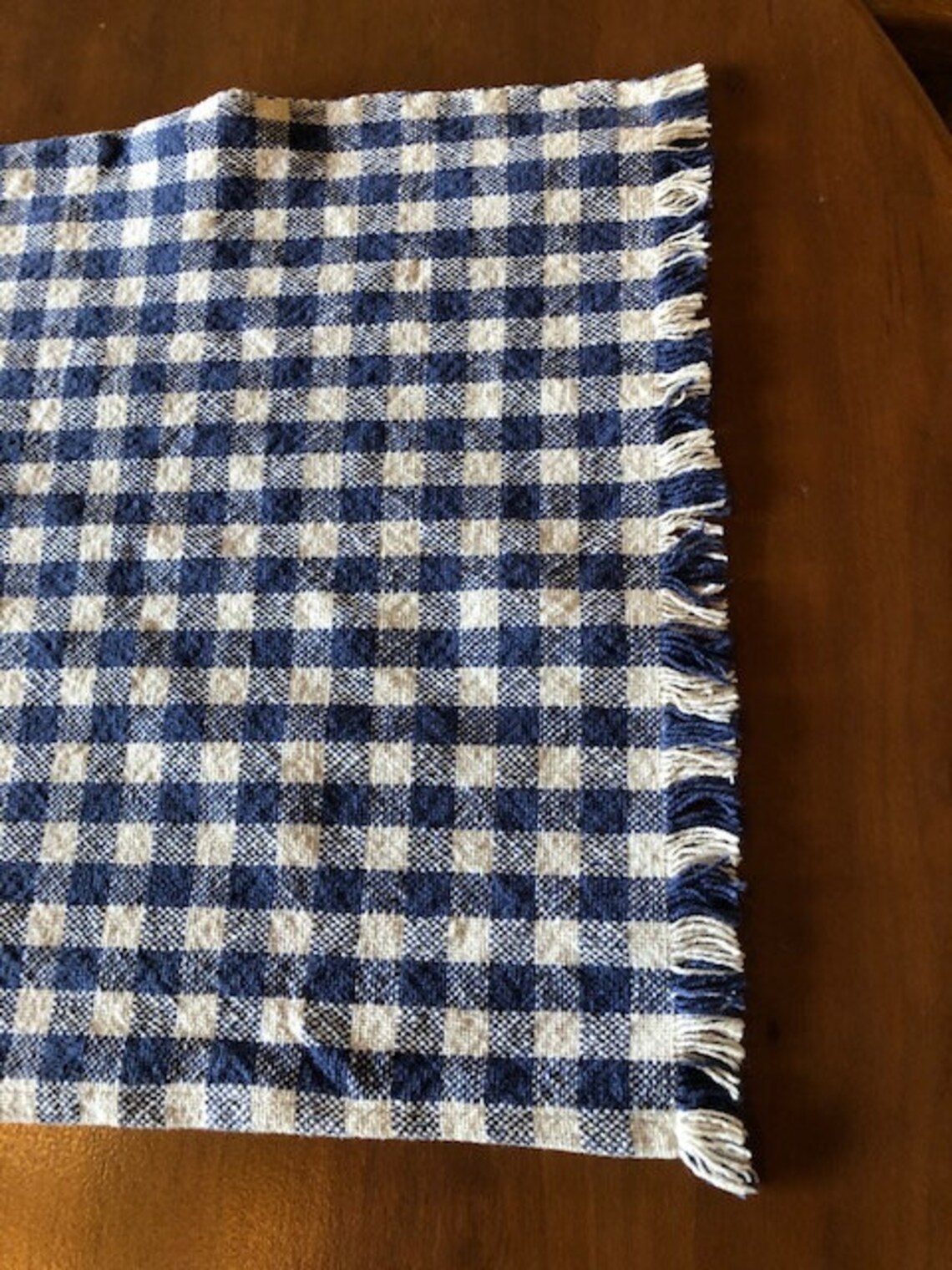Vintage Blue and White Check Table Runner 39 Long X Etsy