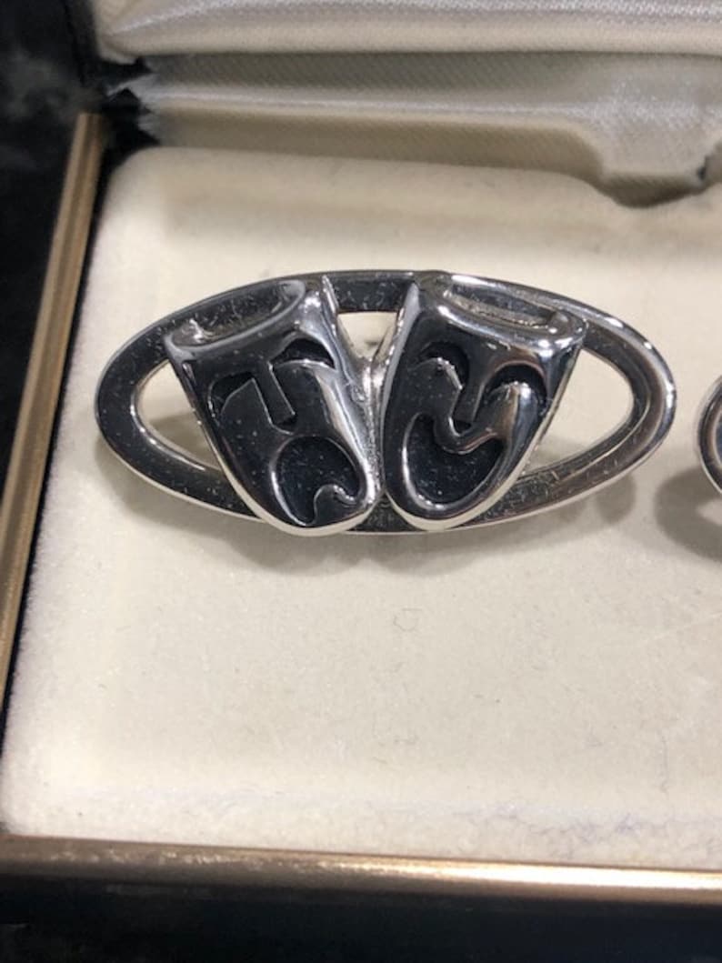 Original Box Vintage Symbol of the Arts Masks Swank Cuff Links in Silver Tone