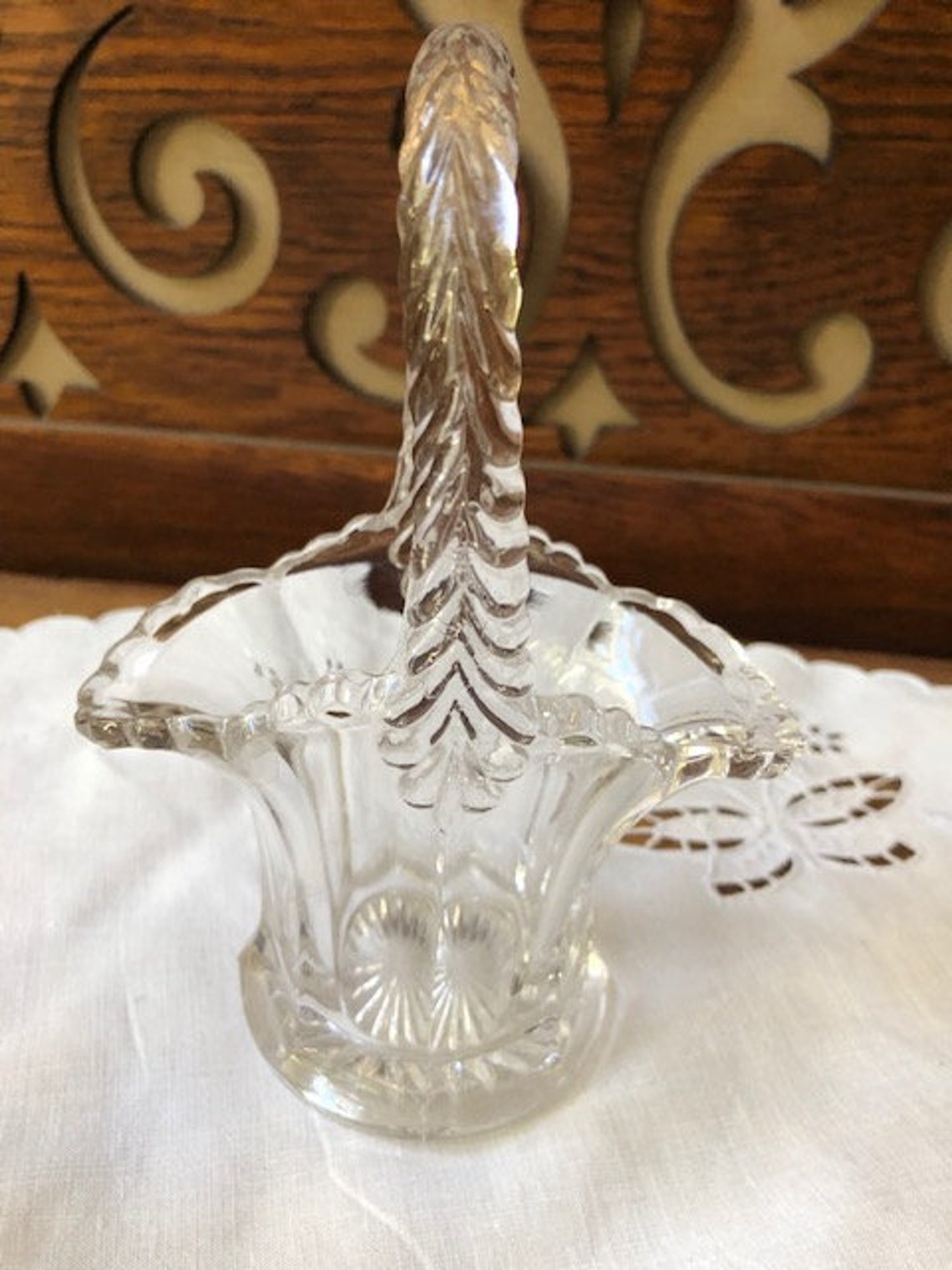 Vintage Depression Glass Baskets Etched Glass Bride's Etsy