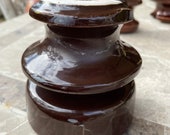 Vintage Brown Glazed Porcelain Victor Insulator with V Mark