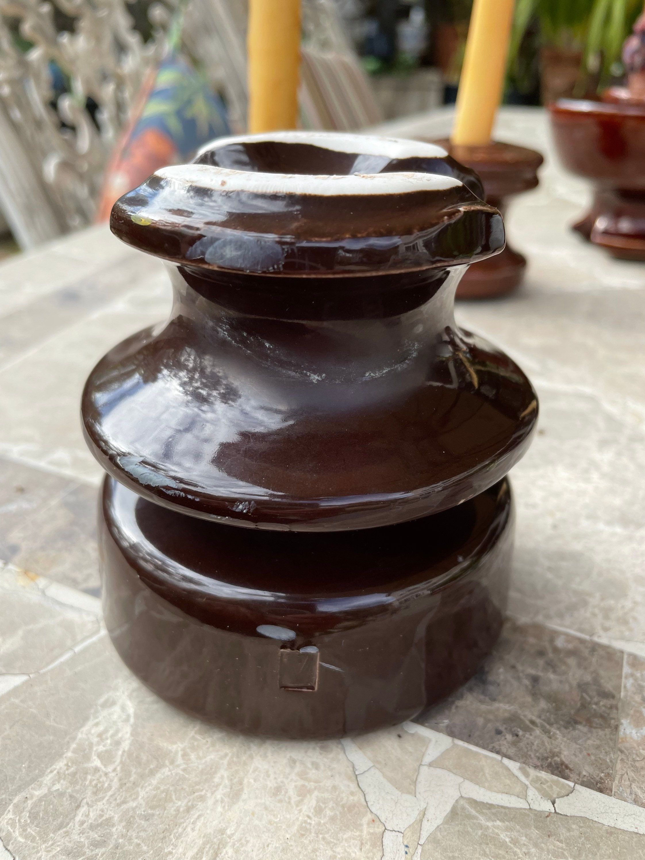 Vintage Brown Glazed Porcelain Victor Insulator With V Mark - Etsy