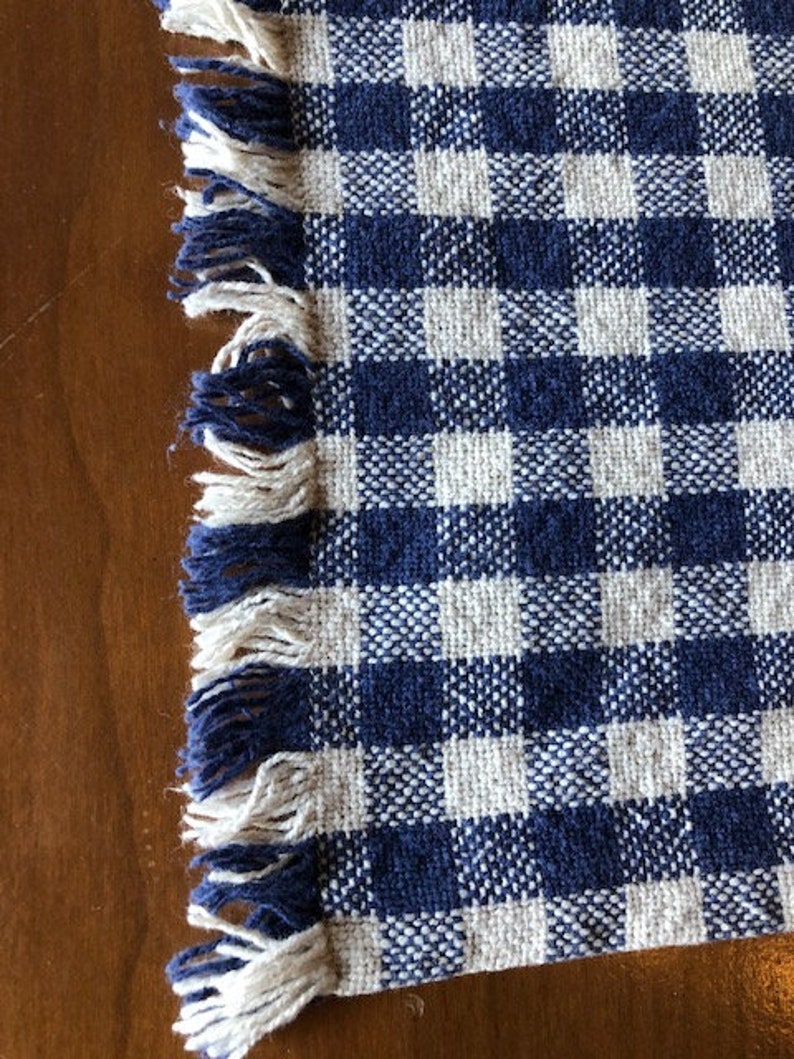 Vintage Blue and White Check Table Runner 39 Long X Etsy