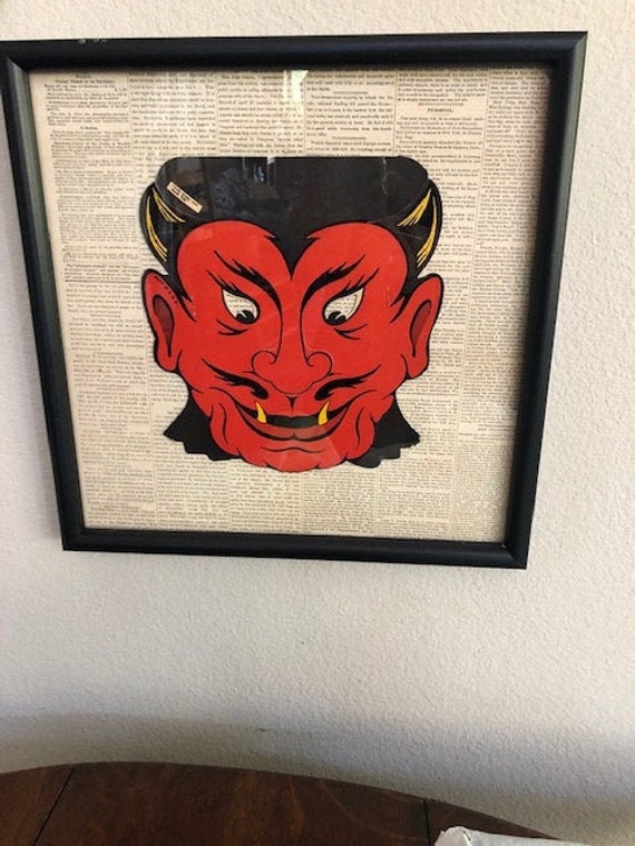Vintage Framed Cardboard Die Cut Devil Halloween M