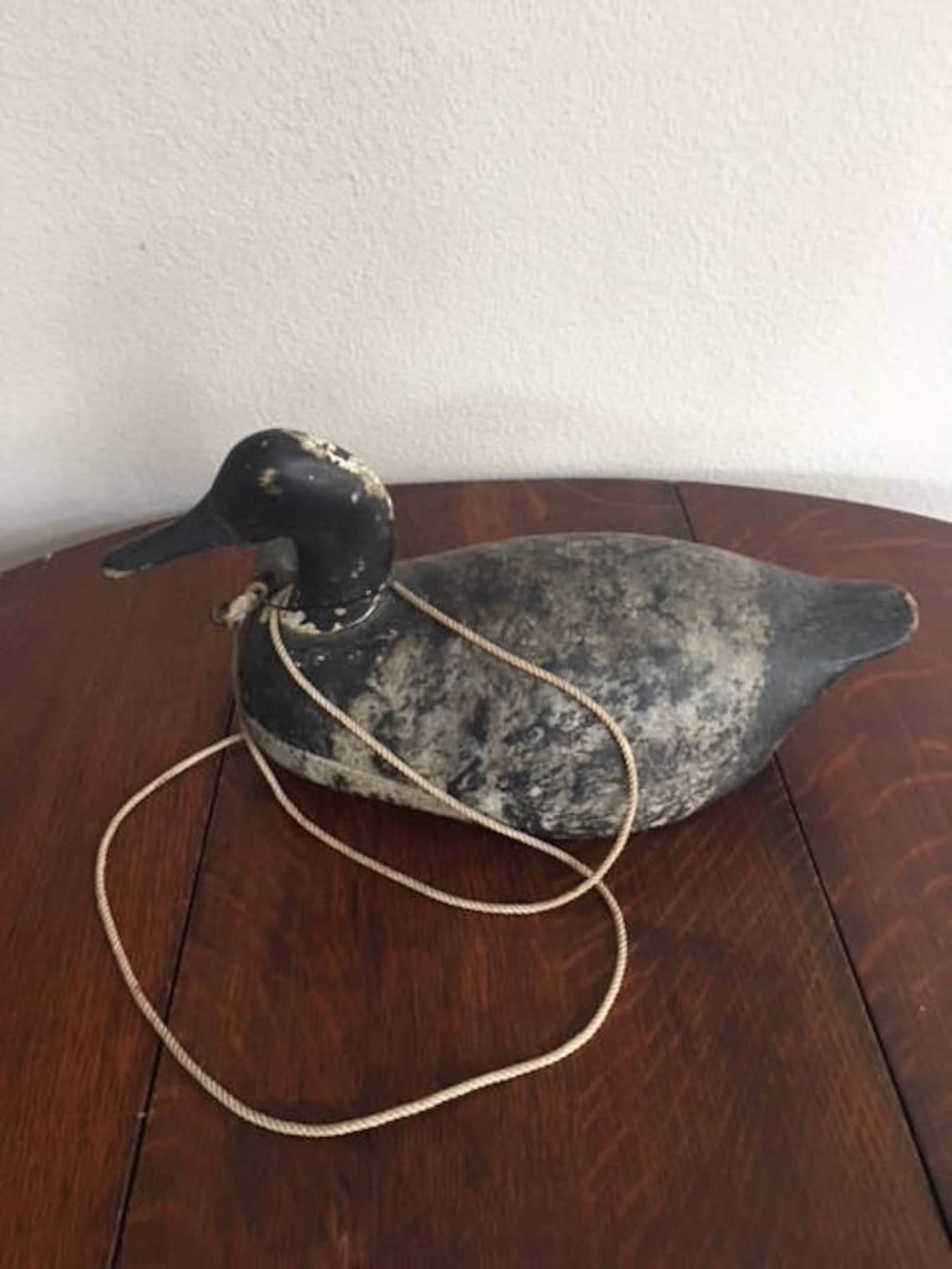 Antique Wood Duck Decoy With Lead Weight and Rope. Red Etsy