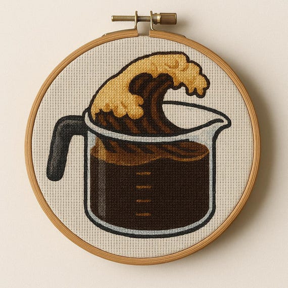 Coffee Wave Cross Stitch Pattern | Caffeine Lover Digital Download | Modern Coffee Art Stitch | Cute Kitchen Cross Stitch PDF