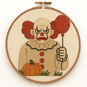 Creepy Clown Cross Stitch Pattern PDF | 100x100 Grid