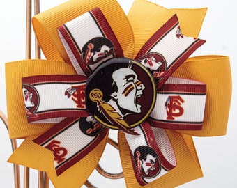 Florida State Inspired Game Day Hair Bow | Custom Designed Ribbon | Handmade Epoxy Resin Mascot Center | Great Gift for Seminoles Fan